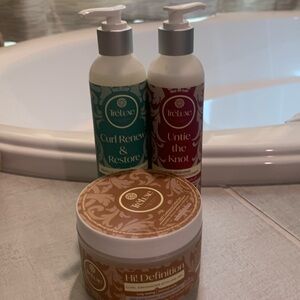 TreLuxe shampoo, conditioner, and styling gel. Brand new, unopened.
